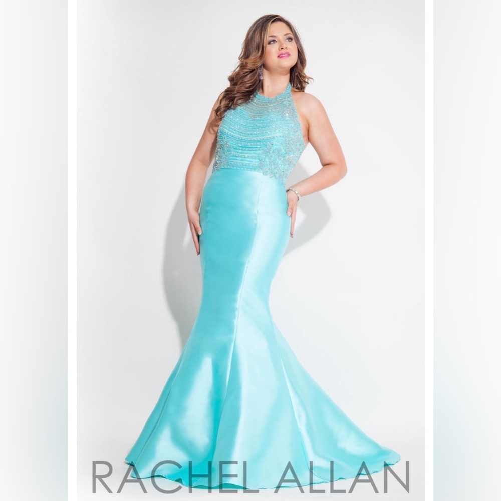 Rachel Allan Aqua Sleeveless Prom Dress